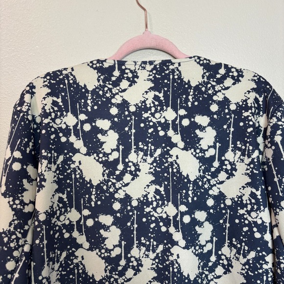 Crazy Train Womens XL Navy Blue White Splatter Print Blazer Jacket Statement - Picture 6 of 13